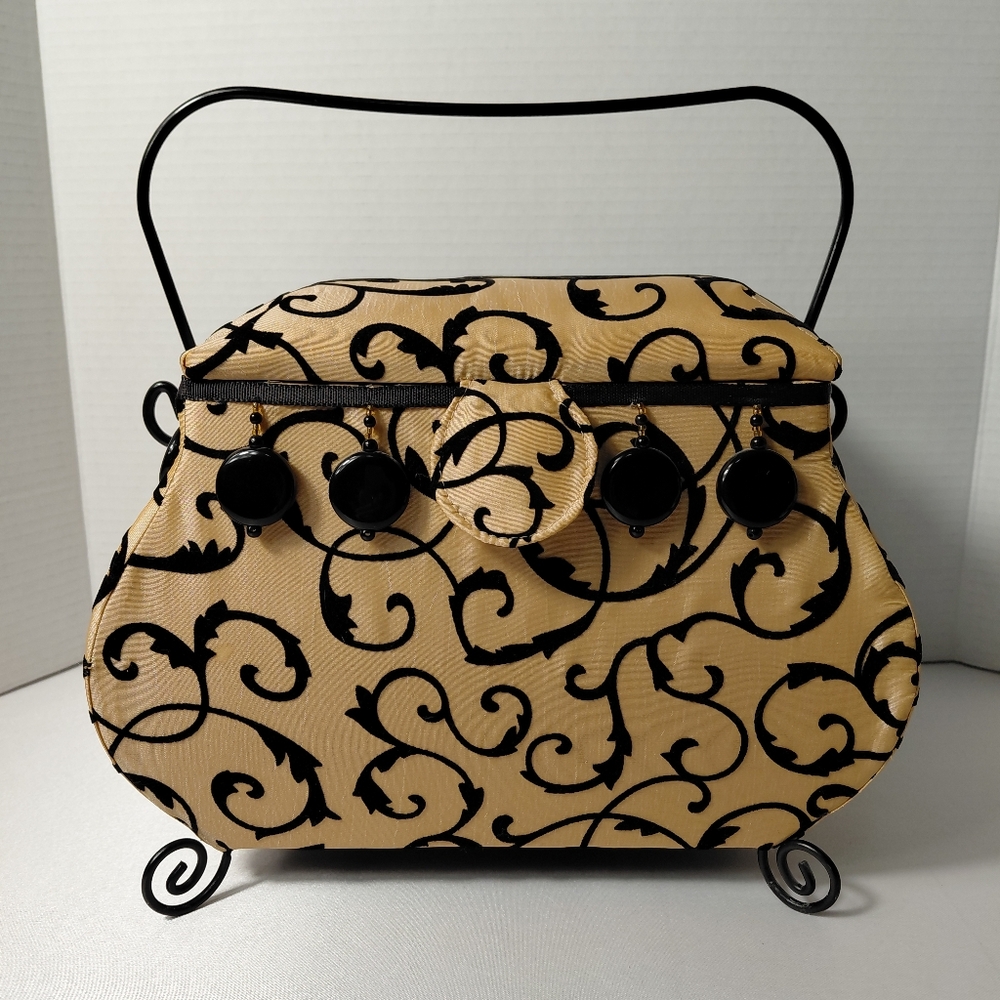 Vintage-Inspired Black Scroll Sewing Box